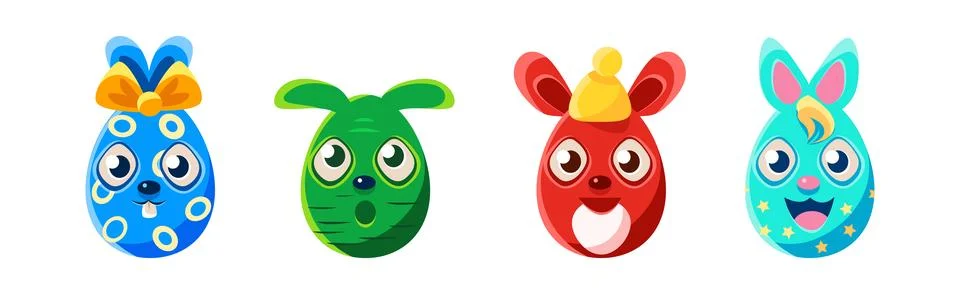 Easter Egg Bunny with Smiling Face and Long Ears Vector Set Stockillustratie
