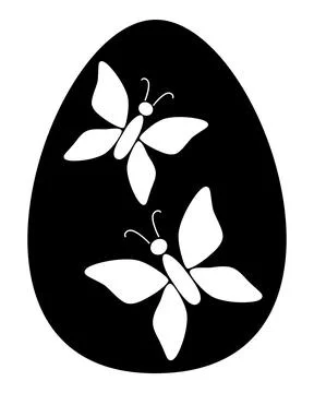 Easter egg with butterflies stencil - vector silhouette image for logo Stock Illustration