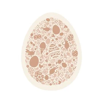 Easter egg card of beige objects on white background Stock Illustration