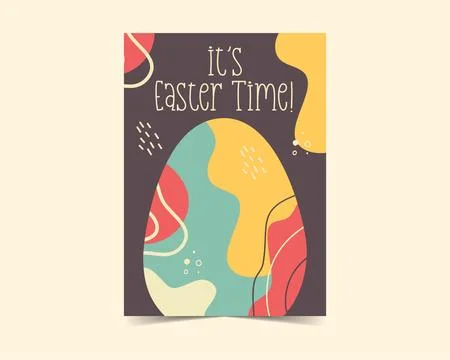 Easter egg card design. Easter holiday egg hunt flyer in colorful flat style Stock Illustration
