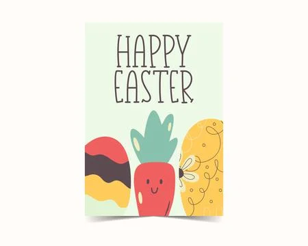 Easter egg card design. Easter holiday egg hunt flyer in colorful flat style Stock-Illustration