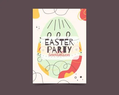 Easter egg card design. Easter party holiday egg hunt flyer in colorful flat Stock Illustration
