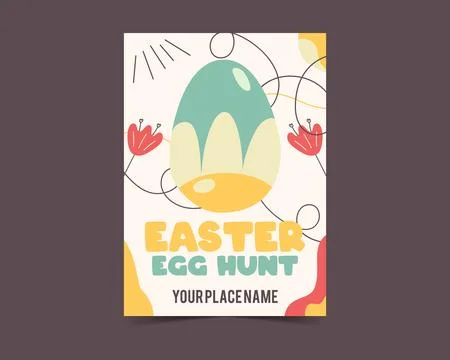 Easter egg card design. Easter holiday egg hunt flyer in colorful flat style Stock Illustration