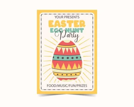 Easter egg card design. Easter holiday egg hunt flyer in colorful flat style Illustrazione stock
