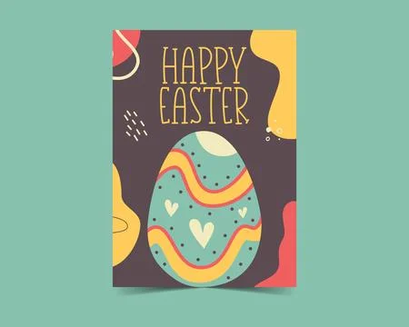 Easter egg card design. Happy Easter holiday egg hunt flyer in colorful flat Stock Illustration
