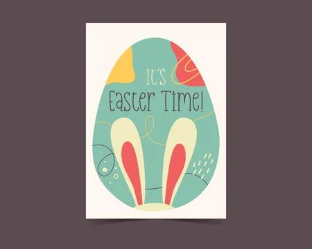 Easter egg card design. Its Easter Time holiday egg hunt flyer in colorful flat Stock Illustration
