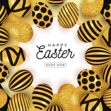 Easter egg card. Easter card with eggs laid out in a circle on a black plate, Illustrazione stock