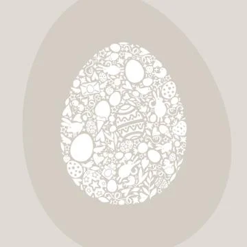 Easter egg card of white objects on beige background Stock Illustration