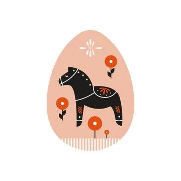 Easter egg. Cartoon floral pattern with horse, abstract decorations, happy Stock Illustration