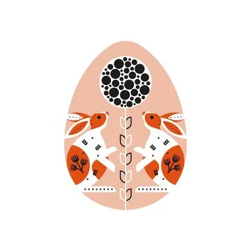 Easter egg. Cartoon floral pattern with bunny, abstract decorations, happy Stock Illustration