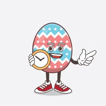 Easter Egg cartoon mascot character holding a clock Stock Illustration