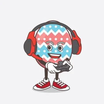 Easter Egg cartoon mascot character play a game with headphone and controller Stock Illustration