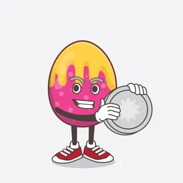 Easter Egg cartoon mascot character holding a silver coin medal Stock Illustration