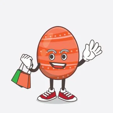 Easter Egg cartoon mascot character waving and holding Shopping bags Stock Illustration