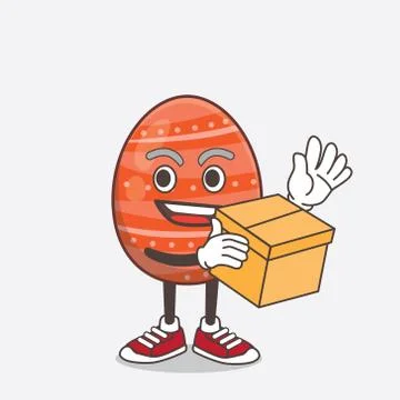 Easter Egg cartoon mascot character holding a box 스톡 일러스트