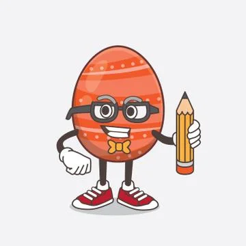 Easter Egg cartoon mascot character holding pencil Stock Illustration