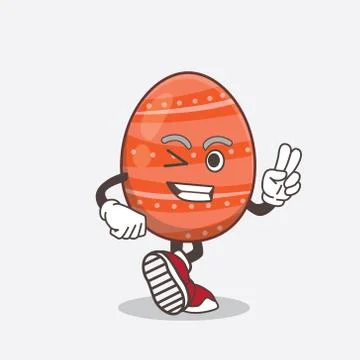Easter Egg cartoon mascot character with two fingers Stock Illustration