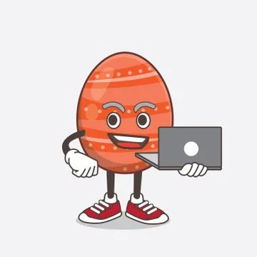Easter Egg cartoon mascot character working with laptop Stock Illustration
