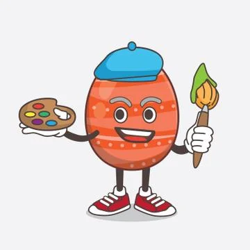 Easter Egg cartoon mascot character painter style with art brush Stock Illustration