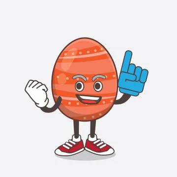 Easter Egg cartoon mascot character holding a Foam finger Stock Illustration