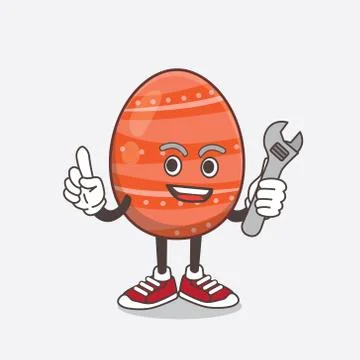 Easter Egg cartoon mascot character as happy mechanic Stock Illustration
