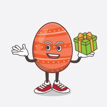 Easter Egg cartoon mascot character with a box of gift Stock Illustration
