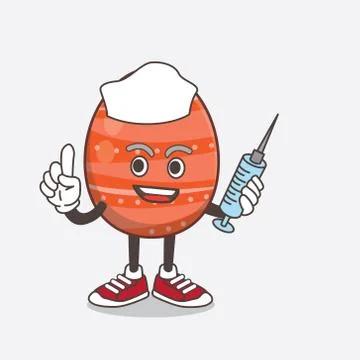 Easter Egg cartoon mascot character as nurse with medical syringe Stock Illustration