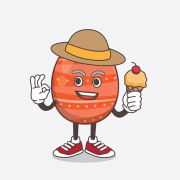 Easter Egg cartoon mascot character holding ice cream Stock Illustration