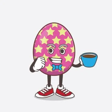 Easter Egg cartoon mascot character with a cup of coffee Stock Illustration