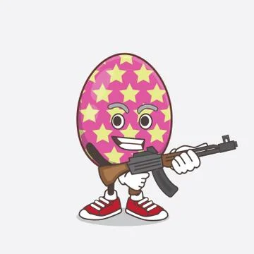 Easter Egg cartoon mascot character with assault rifle machine gun Stock Illustration