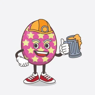 Easter Egg cartoon mascot character holding a glass of beer Stock Illustration