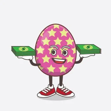 Easter Egg cartoon mascot character with money on hands Stock Illustration