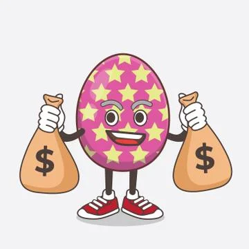 Easter Egg cartoon mascot character holding money bags Stock Illustration