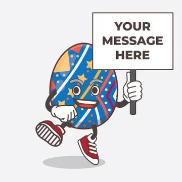 Easter Egg cartoon mascot character with board sign message Stock Illustration