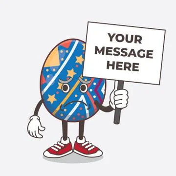 Easter Egg cartoon mascot character holding a board sign message Stock Illustration