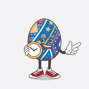 Easter Egg cartoon mascot character holding a clock Stock Illustration