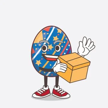 Easter Egg cartoon mascot character holding a box 스톡 일러스트
