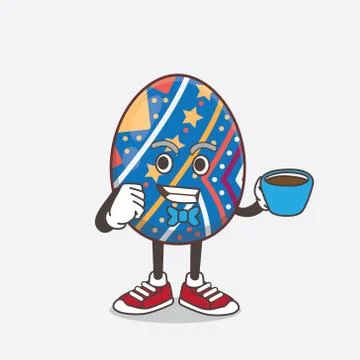 Easter Egg cartoon mascot character with a cup of coffee Stock Illustration
