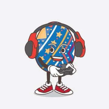 Easter Egg cartoon mascot character play a game with headphone and controller Stock Illustration