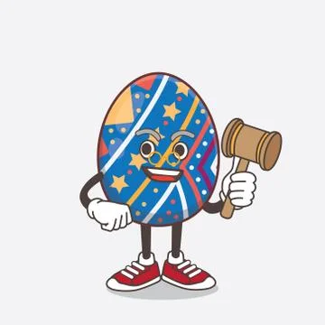 Easter Egg cartoon mascot character as wise judge with hammer Stock Illustration