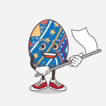 Easter Egg cartoon mascot character waving a flag Stock Illustration