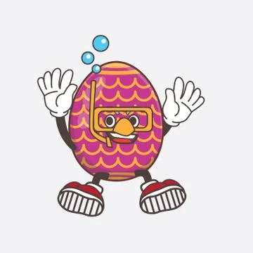 Easter Egg cartoon mascot character wearing Diving gears Stock Illustration