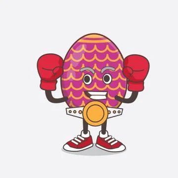 Easter Egg cartoon mascot character in sporty boxing style Stock Illustration