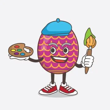 Easter Egg cartoon mascot character painter style with art brush Stock Illustration