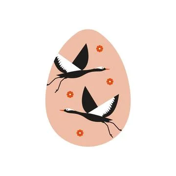 Easter egg. Cartoon pattern with birds, abstract decorations spring holiday イラスト素材