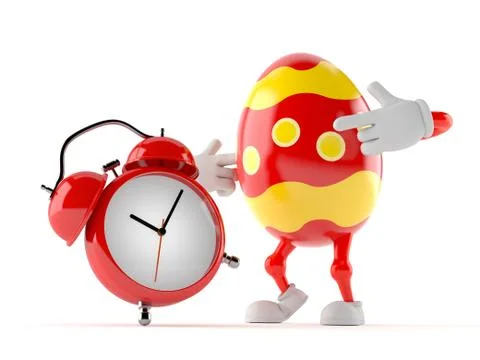 Easter egg character with alarm clock Stock Illustration
