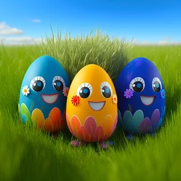 Easter egg character. Cute adorable easter background. Group of colorful eg.. Stock Illustration