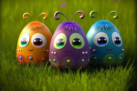 Easter egg character. Cute adorable easter background. Group of colorful eg.. 스톡 일러스트