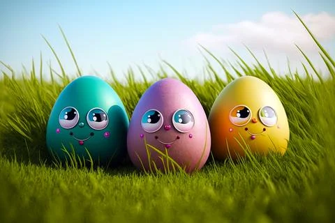Easter egg character. Cute adorable easter background. Group of colorful eg.. 스톡 일러스트