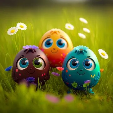 Easter egg character. Cute adorable easter background. Group of colorful eg.. イラスト素材